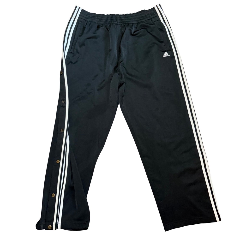 Vintage Adidas Track Pants Mens Large Black Tear Away Athletic Gym Y2K Wide Leg